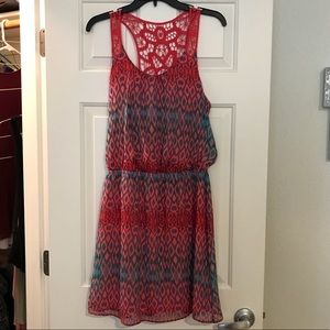 Express coral and turquoise crochet back dress